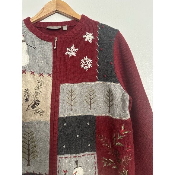 Croft & Barrow Women's Vintage Patchwork Christmas Cardigan Full Zip Size Med - Picture 5 of 11